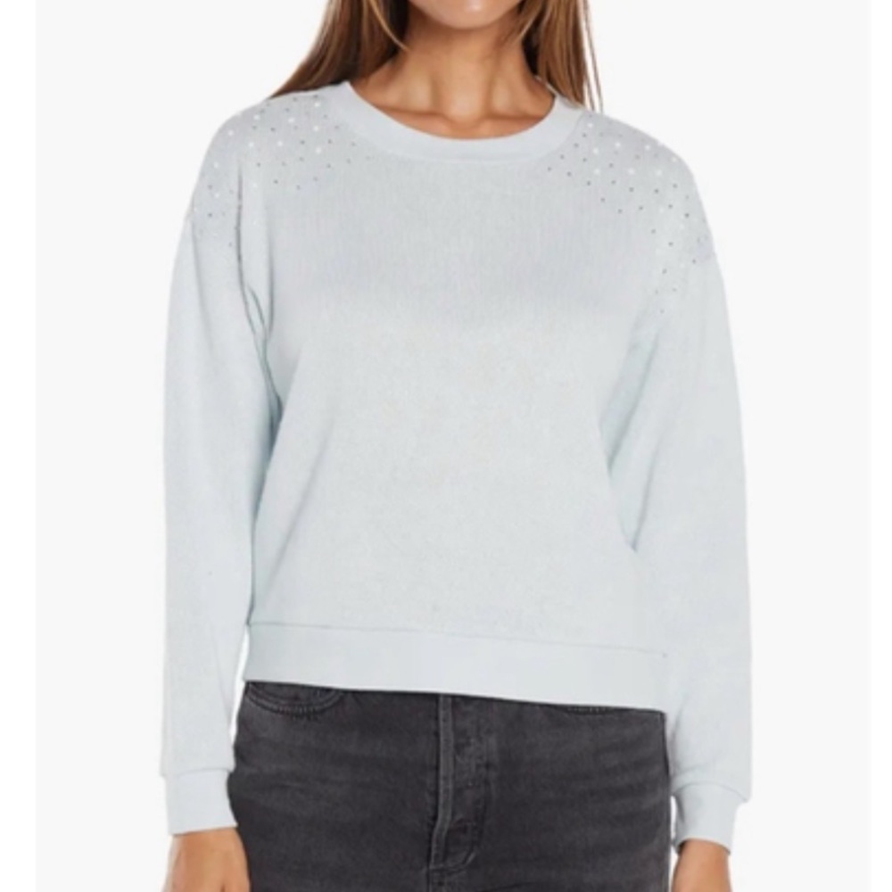 NWT Wildfox Jewel Bailey Embellished Shoulder Knit Sweater Lt Blue, Feminine XS,